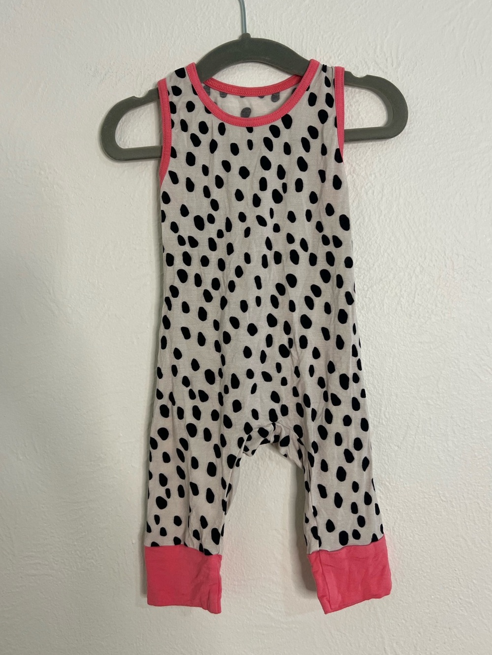 The Simple Seed Polka Dot Baby Romper in Cream and Pink size 3-6 months